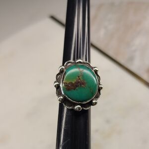 Vintage Silver Hand Stamped Turquoise Ring